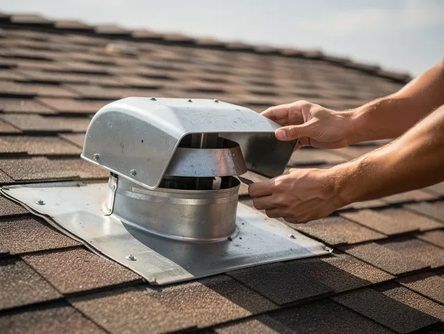 Broadview Heights Dryer Vent Cleaning certified technician safely cleaning a roof-mounted dryer vent in Broadview Heights