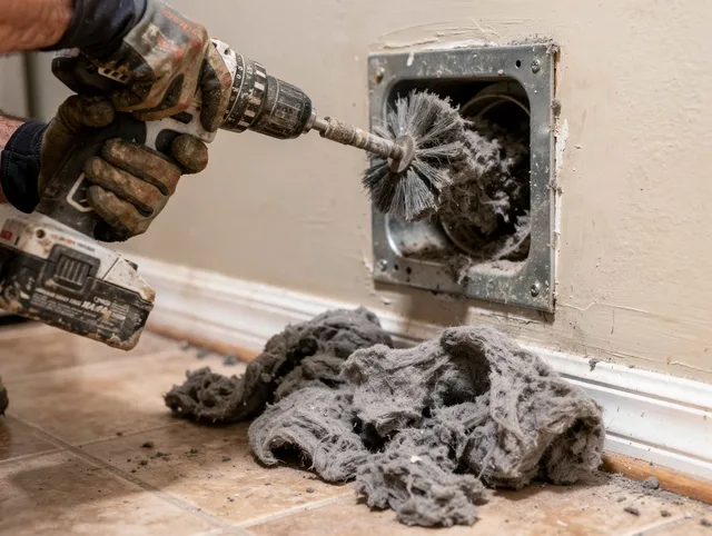 Certified Broadview Heights Dryer Vent Cleaning technician performing dryer vent cleaning in Broadview Heights